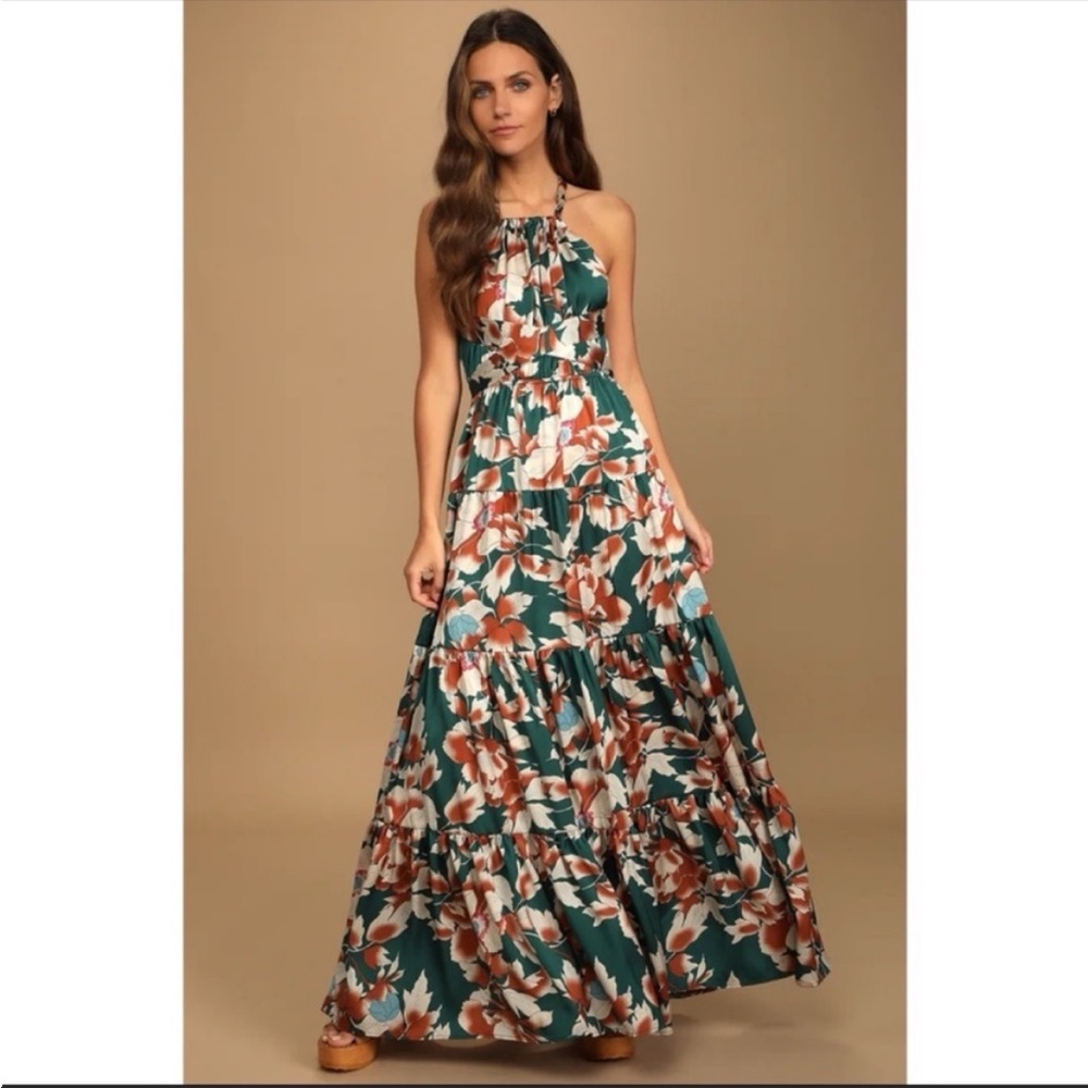 Lulu's Floral Maxi Dress - Green and Orange - Picture 4 of 12